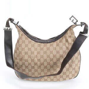 Gucci GG Canvas Hobo 001 3315 Leather One-Shoulder Bag Handbag Brown Women's